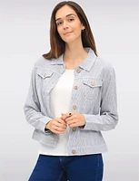 Stylish Striped Linen-Blend Collared Jacket with Chest Pockets by Dash Clothing