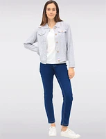 Stylish Striped Linen-Blend Collared Jacket with Chest Pockets by Dash Clothing