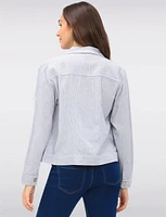 Stylish Striped Linen-Blend Collared Jacket with Chest Pockets by Dash Clothing