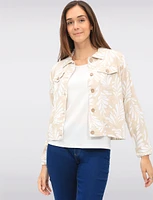Tan Printed Linen-Blend Cropped Button-Down Jacket with Chest Pockets by Dash
