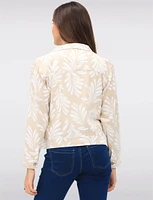 Tan Printed Linen-Blend Cropped Button-Down Jacket with Chest Pockets by Dash