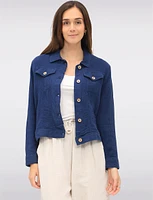 Solid Cotton Double Gauze Cropped Button-Down Jacket with Chest Pockets by Dash