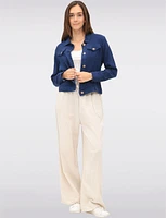 Solid Cotton Double Gauze Cropped Button-Down Jacket with Chest Pockets by Dash