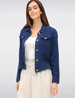 Solid Cotton Double Gauze Cropped Button-Down Jacket with Chest Pockets by Dash
