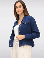 Solid Cotton Double Gauze Cropped Button-Down Jacket with Chest Pockets by Dash