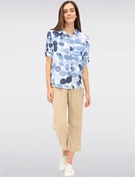 Textured Printed Button-Front Shirt with Three-Quarter Sleeve by Dash Clothing