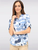 Textured Printed Button-Front Shirt with Three-Quarter Sleeve by Dash Clothing