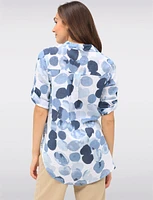 Textured Printed Button-Front Shirt with Three-Quarter Sleeve by Dash Clothing