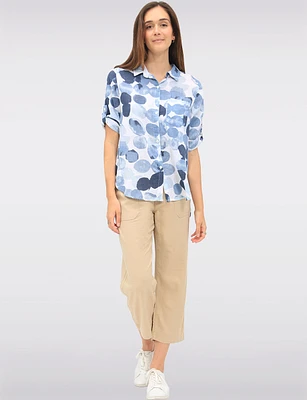 Textured Printed Button-Front Shirt with Three-Quarter Sleeve by Dash Clothing