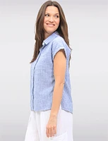 Cotton Button-Up Blouse with Shirt Collar Cuffed Sleeves & Chest Pocket by Dash