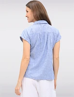 Cotton Button-Up Blouse with Shirt Collar Cuffed Sleeves & Chest Pocket by Dash