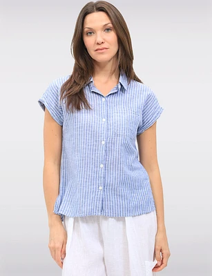 Cotton Button-Up Blouse with Shirt Collar Cuffed Sleeves & Chest Pocket by Dash