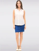 Sleeveless Cotton Collared Striped Button-Up Blouse with Chest Pocket by Dash