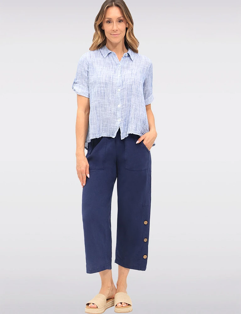 Cotton Textured Woven Blouse with Button Front & Adjustable 3/4 Sleeves by Erika
