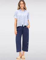 Cotton Textured Woven Blouse with Button Front & Adjustable 3/4 Sleeves by Erika
