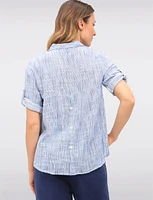 Cotton Textured Woven Blouse with Button Front & Adjustable 3/4 Sleeves by Erika