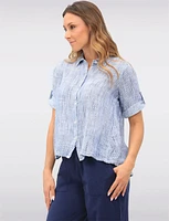 Cotton Textured Woven Blouse with Button Front & Adjustable 3/4 Sleeves by Erika