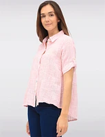 Cotton Textured Woven Blouse with Button Front & Adjustable 3/4 Sleeves by Erika