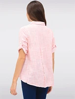 Cotton Textured Woven Blouse with Button Front & Adjustable 3/4 Sleeves by Erika