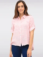 Cotton Textured Woven Blouse with Button Front & Adjustable 3/4 Sleeves by Erika
