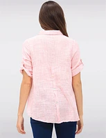 Cotton Textured Woven Blouse with Button Front & Adjustable 3/4 Sleeves by Erika