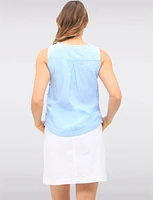 Solid Lightweight Cotton Sleeveless Top with Round Neck & Side Buttons by Erika
