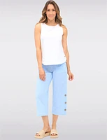Solid Lightweight Cotton Sleeveless Top with Round Neck & Side Buttons by Erika