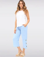 Wide Leg Pull-On Cotton Pants with Pockets & Side Button Accents by Erika