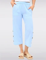 Wide Leg Pull-On Cotton Pants with Pockets & Side Button Accents by Erika
