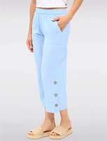 Wide Leg Pull-On Cotton Pants with Pockets & Side Button Accents by Erika