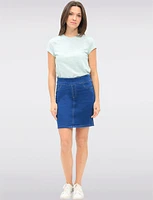 Versatile Slim-Fit Medium Denim Skirt with Built-In Shorts and Pockets by Erika