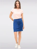 Versatile Slim-Fit Medium Denim Skirt with Built-In Shorts and Pockets by Erika