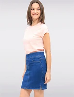 Versatile Slim-Fit Medium Denim Skirt with Built-In Shorts and Pockets by Erika