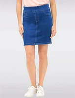 Versatile Slim-Fit Medium Denim Skirt with Built-In Shorts and Pockets by Erika