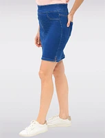 Versatile Slim-Fit Medium Denim Skirt with Built-In Shorts and Pockets by Erika