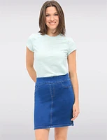 Versatile Slim-Fit Medium Denim Skirt with Built-In Shorts and Pockets by Erika