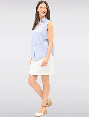 Pull-On White Denim Slim-Fit Skirt with Built-In Shorts and Pockets by Erika