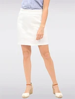 Pull-On White Denim Slim-Fit Skirt with Built-In Shorts and Pockets by Erika