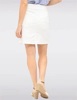 Pull-On White Denim Slim-Fit Skirt with Built-In Shorts and Pockets by Erika