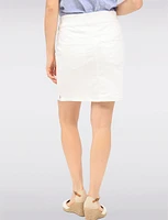 Pull-On White Denim Slim-Fit Skirt with Built-In Shorts and Pockets by Erika