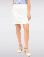 Pull-On White Denim Slim-Fit Skirt with Built-In Shorts and Pockets by Erika