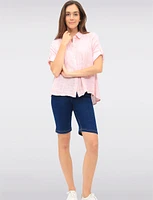 Cotton Stretch Pull-Up Dark Wash Denim Bermuda with Back Pockets by Erika