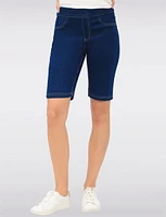 Cotton Stretch Pull-Up Dark Wash Denim Bermuda with Back Pockets by Erika
