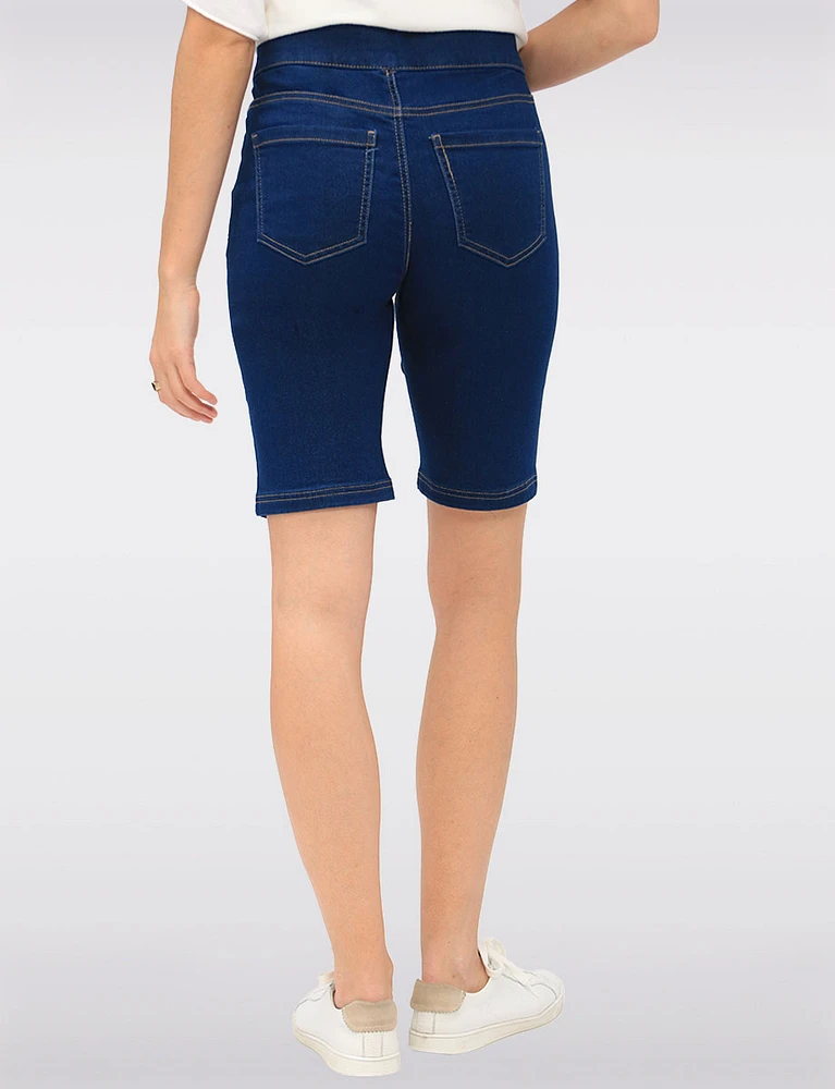 Cotton Stretch Pull-Up Dark Wash Denim Bermuda with Back Pockets by Erika