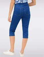 Pull-On Stretch Cotton Denim Capri with Back Pocket & Side Slits by Erika