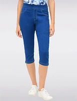 Pull-On Stretch Cotton Denim Capri with Back Pocket & Side Slits by Erika