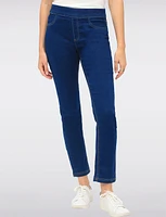 Slim Fit Pull-Up Cotton Stretch Dark Wash Denim Pants with Pockets by Erika