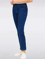 Slim Fit Pull-Up Cotton Stretch Dark Wash Denim Pants with Pockets by Erika
