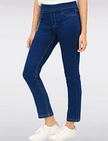 Slim Fit Pull-Up Cotton Stretch Dark Wash Denim Pants with Pockets by Erika