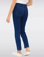 Slim Fit Pull-Up Cotton Stretch Dark Wash Denim Pants with Pockets by Erika